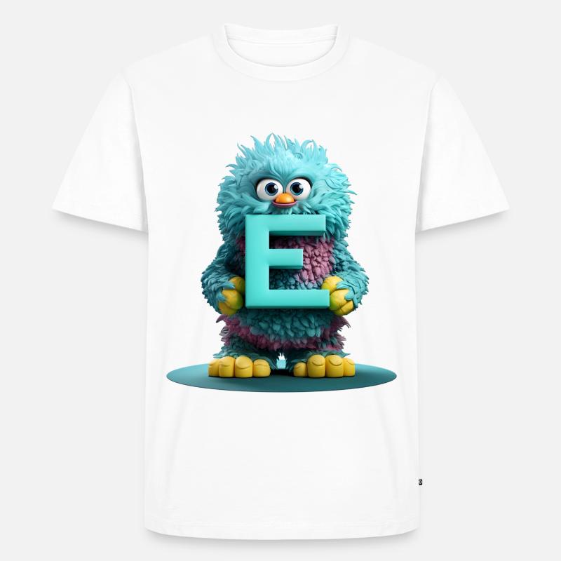 Flauschiges Monster mit dem Buchstaben E - Männer Premium Bio T-Shirt - Weiß