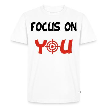 Focus on You (English & Black) - Men's Premium Organic T-Shirt - white - Front - Nico (187cm)