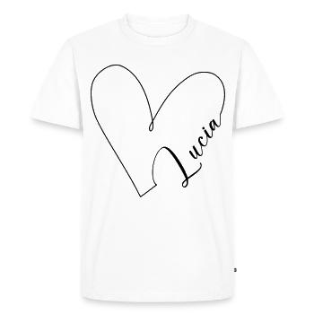 Lucia Nom Ligne de Coeur - T-shirt Premium bio Homme - blanc - Devant - Nico (187cm)
