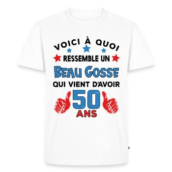 50 ans anniversaire homme cadeau humour drôle - T-shirt Premium bio Homme - blanc - Devant - Nico (187cm)