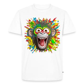 Portrait/Head of Colorful Rasta Monkey Burst with Laughter - Men's Premium Organic T-Shirt - white - Front - Nico (187cm)