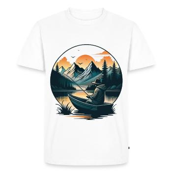 Scène sereine du pêcheur du lac de montagne - T-shirt Premium bio Homme - blanc - Devant - Nico (187cm)