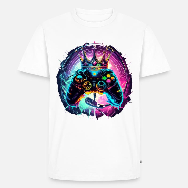Gaming Controller mit Headset und Krone - Männer Premium Bio T-Shirt - Weiß
