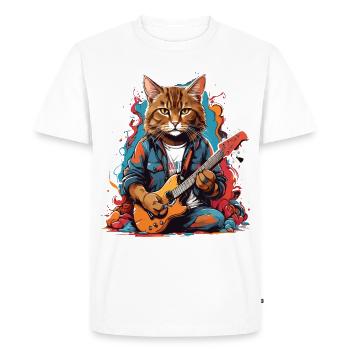 Cat With Guitar - Men's Premium Organic T-Shirt - white - Front - Nico (187cm)