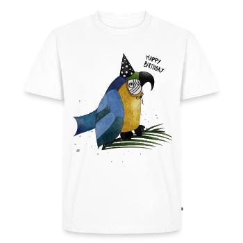 joyeux anniversaire perroquet illustration - T-shirt Premium bio Homme - blanc - Devant - Nico (187cm)