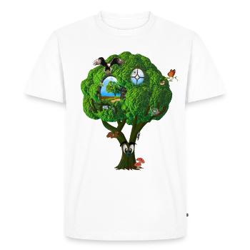 Cabane dans les arbres Fantasy Arbre avec des yeux Oiseaux Champignons - T-shirt Premium bio Homme - blanc - Devant - Nico (187cm)