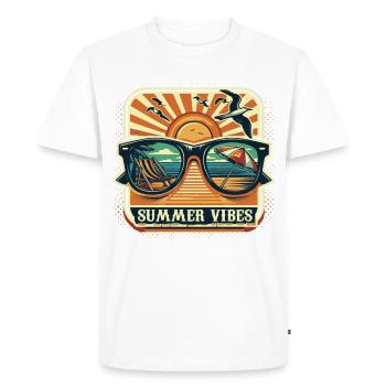 Été, Soleil, Vibes, Bonnes vacances, Plage, Fête, Sable - T-shirt Premium bio Homme - blanc - Devant - Nico (187cm)