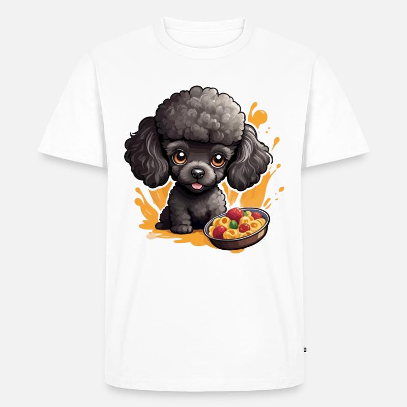 Schwarzer Pudel mit lecker Essen - Männer Premium Bio T-Shirt - Weiß