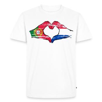 Portugal Hollande Drapeau Mains Coeur Forme Utilisé - T-shirt Premium bio Homme - blanc - Devant - Nico (187cm)
