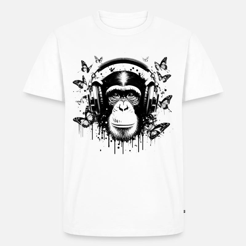 GROOVIN' MONKEY MIT KOPFHÖRERN - Männer Premium Bio T-Shirt - Weiß