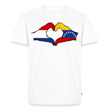 Drapeau Hollande Venezuela mains forme de coeur - T-shirt Premium bio Homme - blanc - Devant - Nico (187cm)