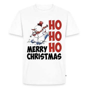 « HoHoHo Joyeux Noël » le bonhomme de neige skieur - T-shirt Premium bio Homme - blanc - Devant - Nico (187cm)