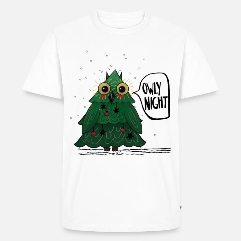 Owly Christmas Night Weihnachtsbaum Eule - Männer Premium Bio T-Shirt - Weiß