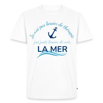 Pas besoin de thérapie voir la mer - Ancre - Océan - T-shirt Premium bio Homme - blanc - Devant - Nico (187cm)