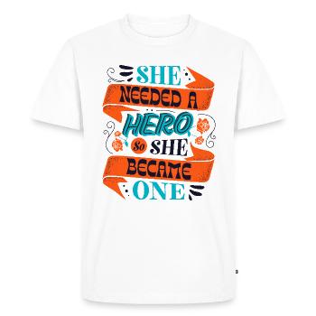 Elle avait besoin d’un héros – Déclaration d’autonomisation - T-shirt Premium bio Homme - blanc - Devant - Nico (187cm)