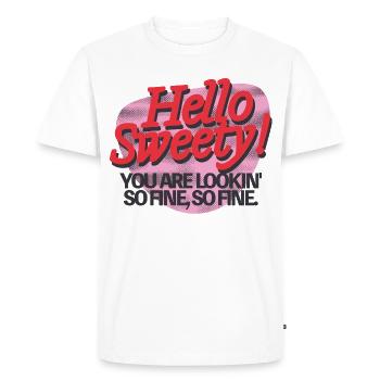 Hello Sweety! – Flirty Retro Vibes - Men's Premium Organic T-Shirt - white - Front - Nico (187cm)