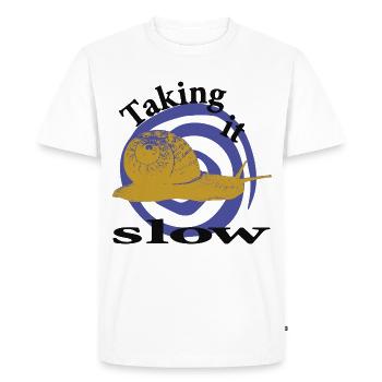Relaxed Snail – Taking It Slow - Men's Premium Organic T-Shirt - white - Front - Nico (187cm)