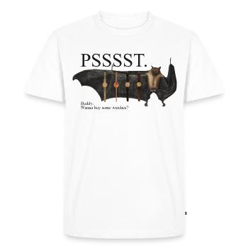 Pssst... Revendeur de montres chauve-souris - T-shirt Premium bio Homme - blanc - Devant - Nico (187cm)