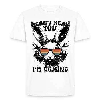 Je ne t’entends pas, je joue avec des lunettes de soleil Bunny - T-shirt Premium bio Homme - blanc - Devant - Nico (187cm)