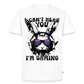 Je ne t’entends pas, je joue à la synthwave rétro Bunny - T-shirt Premium bio Homme - blanc - Devant - Nico (187cm)