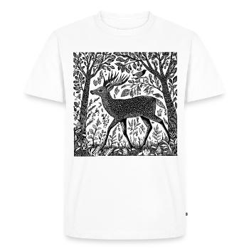 Deer Woodland Nature Deer Woodcut Wilderness Gift - Men's Premium Organic T-Shirt - white - Front - Nico (187cm)