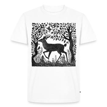 Deer Forest Nature Deer Woodcut Wilderness Gift - Men's Premium Organic T-Shirt - white - Front - Nico (187cm)
