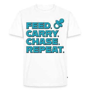 Parentalité – Alimentation, Transport, Chase, Répétition - T-shirt Premium bio Homme - blanc - Devant - Nico (187cm)