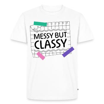 Désordonné mais chic – Déclaration sur le mode de vie des parents - T-shirt Premium bio Homme - blanc - Devant - Nico (187cm)