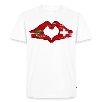 Morocco Switzerland Flag Hands Heart Shape Used - Men's Premium Organic T-Shirt - white - Front - Nico (187cm)