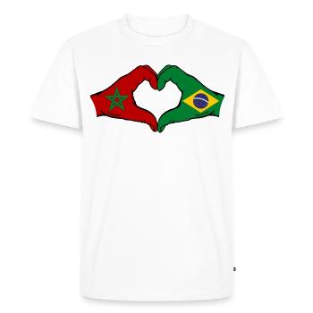 Maroc Brésil Drapeau Mains Coeur Forme - T-shirt Premium bio Homme - blanc - Devant - Nico (187cm)