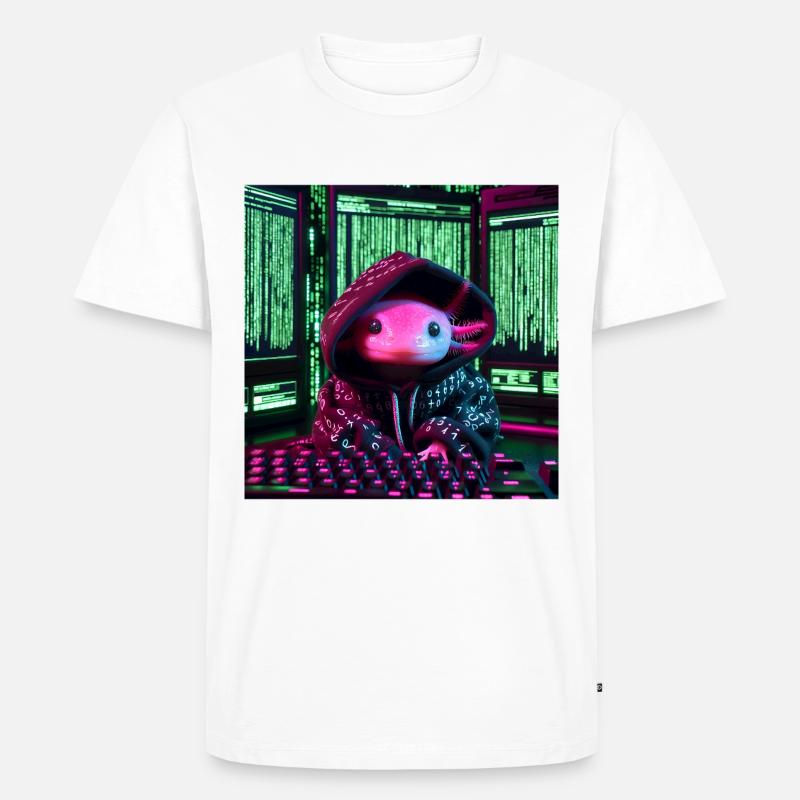 Cyber-Axolotl im digitalen Code-Look - Männer Premium Bio T-Shirt - Weiß