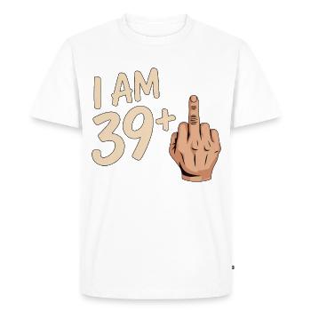 Funny 39 Plus Middle Finger Design - Men's Premium Organic T-Shirt - white - Front - Nico (187cm)
