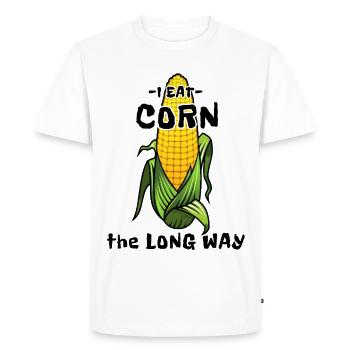Embarrassing Adult Humor I Eat Corn The Long Way - Men's Premium Organic T-Shirt - white - Front - Nico (187cm)