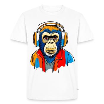 Singe avec casque - T-shirt Premium bio Homme - blanc - Devant - Nico (187cm)