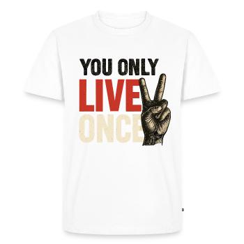 On ne vit qu’une fois vintage - T-shirt Premium bio Homme - blanc - Devant - Nico (187cm)