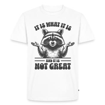 Raton laveur - C’est ce que c’est et ce n’est pas génial - T-shirt Premium bio Homme - blanc - Devant - Nico (187cm)