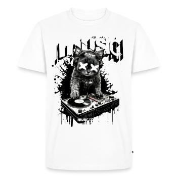 Music Cat DJ Party Turntables Fun - Men's Premium Organic T-Shirt - white - Front - Nico (187cm)