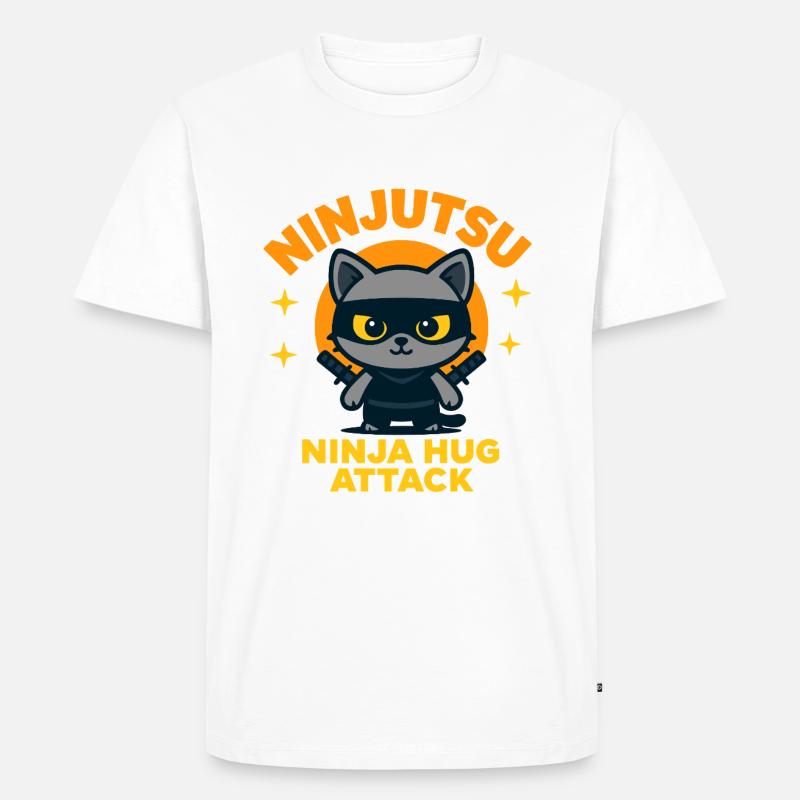 Ninja Katzen Attacke - Männer Premium Bio T-Shirt - Weiß