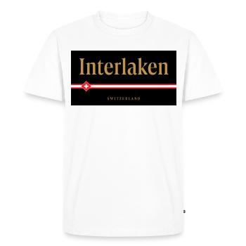 Interlaken Swiss Gold Lettering Design - Men's Premium Organic T-Shirt - white - Front - Nico (187cm)