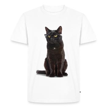 Black Cat with Glasses – Cool, Clever & Totally K - Men's Premium Organic T-Shirt - white - Front - Nico (187cm)