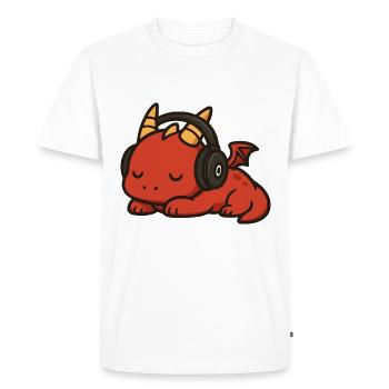 Dessin animé mignon dragon rouge dormant avec des écouteurs - T-shirt Premium bio Homme - blanc - Devant - Nico (187cm)