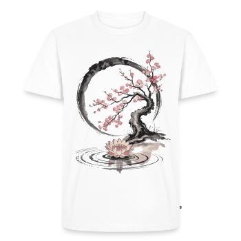 Bonsaï Zen avec Lotus et Fleur de Cerisier - T-shirt Premium bio Homme - blanc - Devant - Nico (187cm)