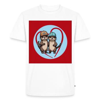 Deux loutres avec des casquettes de baseball, des copains et des amis - T-shirt Premium bio Homme - blanc - Devant - Nico (187cm)