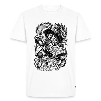 DJ Shirt: Samurai at the Techno Mixer with Dragon - Men's Premium Organic T-Shirt - white - Front - Nico (187cm)