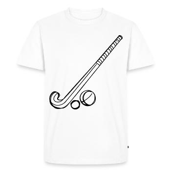 Bâton et balle de hockey sur gazon - T-shirt Premium bio Homme - blanc - Devant - Nico (187cm)