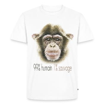 Chimpanzee Face – 99% Human 1% Wild - Men's Premium Organic T-Shirt - white - Front - Nico (187cm)