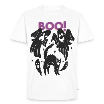 BOO! Ghost Cat Halloween - Men's Premium Organic T-Shirt - white - Front - Nico (187cm)