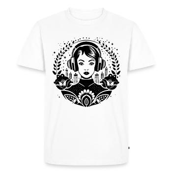 Urban Skyline Shirt – Femme avec des écouteurs - T-shirt Premium bio Homme - blanc - Devant - Nico (187cm)