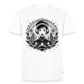Urban Skyline Shirt – Femme avec des écouteurs - T-shirt Premium bio Homme - blanc - Devant - Nico (187cm)