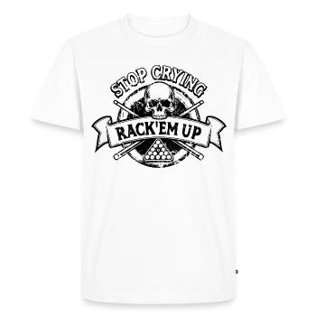 Arrête de pleurer, rack’em up - Eight Ball - Billard - T-shirt Premium bio Homme - blanc - Devant - Nico (187cm)